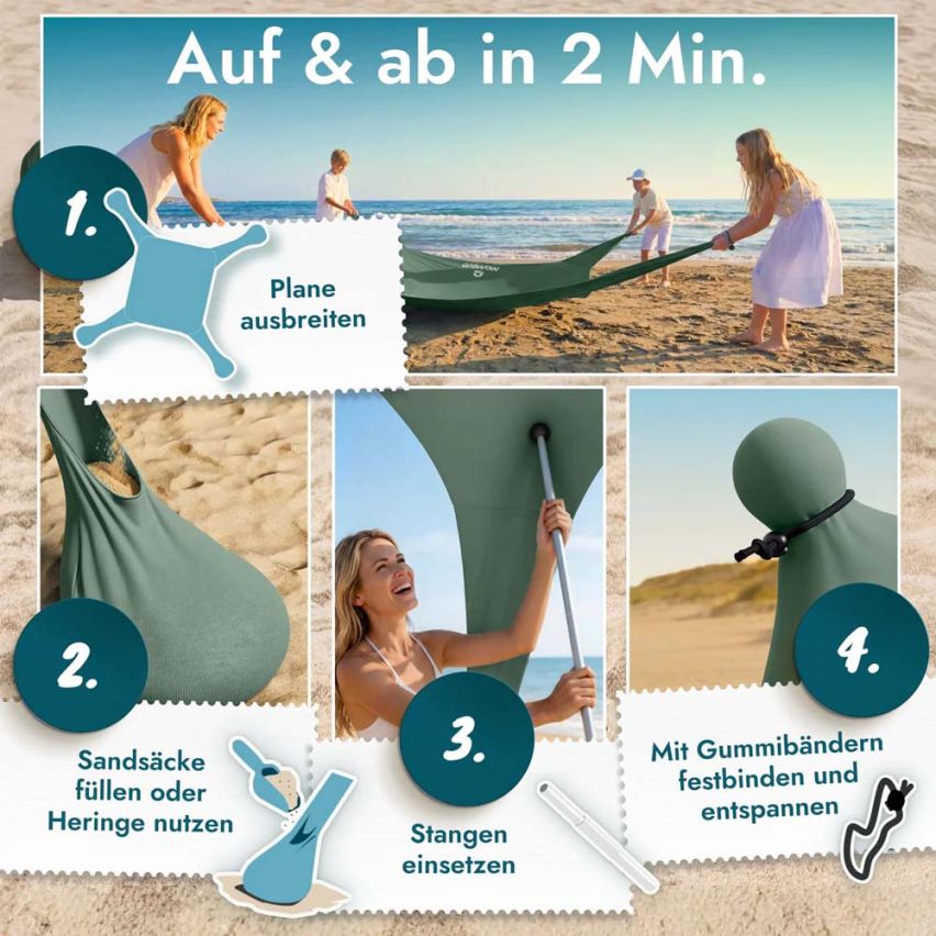 momevo Sunsail Strandzelt Sonnensegel UPF50+ oliv