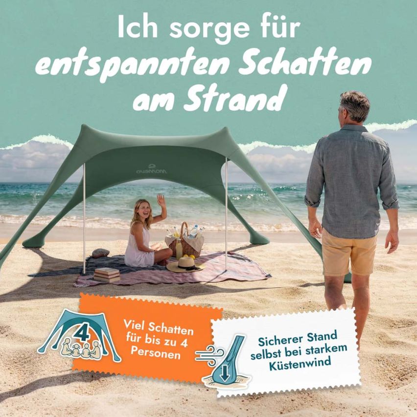 momevo Sunsail Strandzelt Sonnensegel UPF50+ oliv
