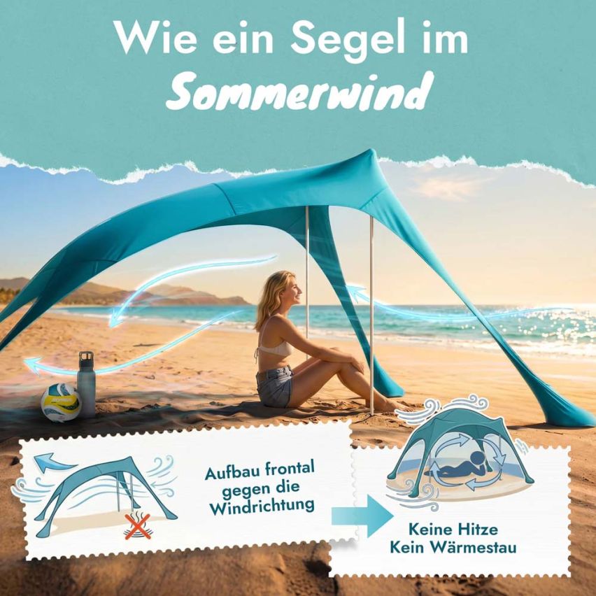 momevo Sunsail Strandzelt Sonnensegel UPF50+ petrolblau