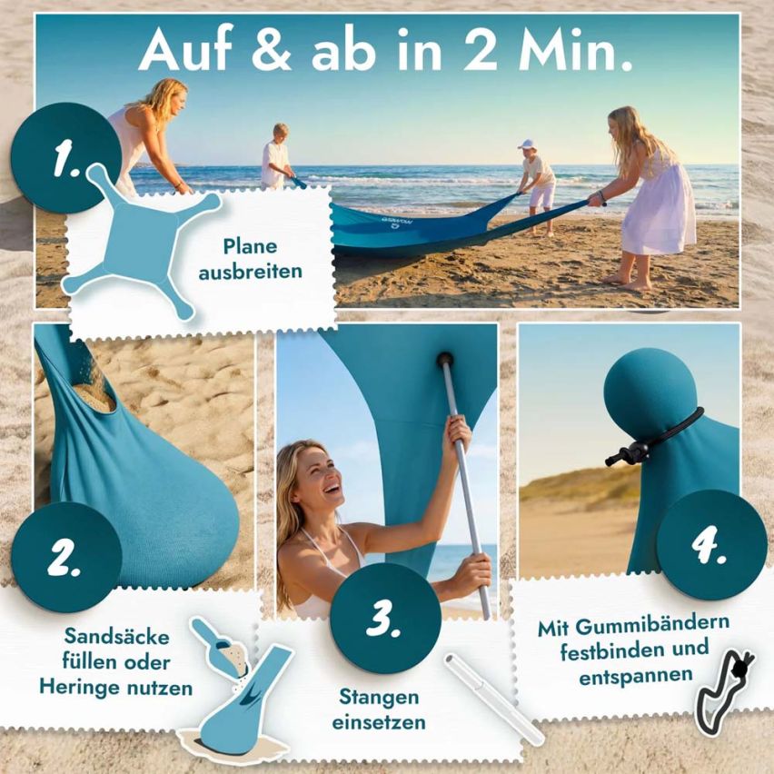 momevo Sunsail XL Strandzelt Sonnensegel UPF50+ petrolblau