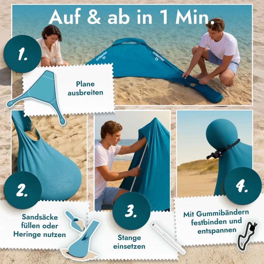 momevo Sunsail Tipi Strandzelt Sonnensegel UPF50+ petrolblau
