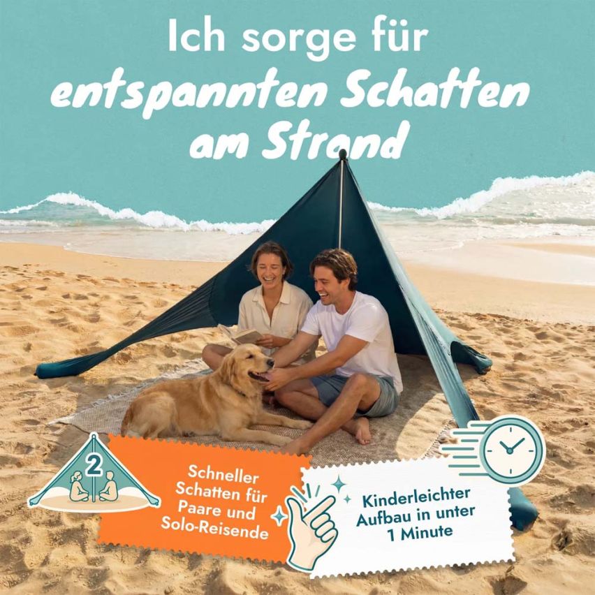momevo Sunsail Tipi Strandzelt Sonnensegel UPF50+ petrolblau